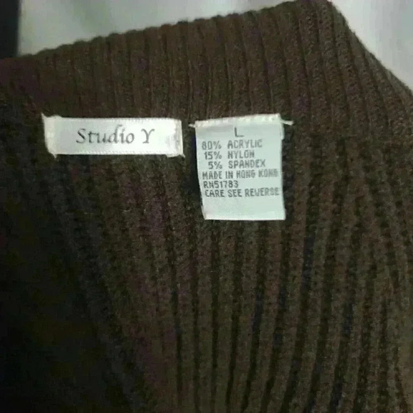 Women’s Studio Y Brown Full Front Zip Cable Knit Sweater Large - Picture 7 of 7